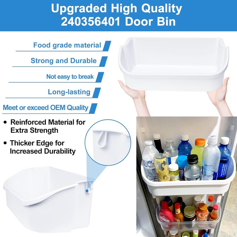 Alvar [2 PACK] UPGRADED 240356401 Refrigerator Door Bin Compatible with Frigidaire Door Shelf Replacement Parts FFSS2614QS4A, FFHS2611PFEA, FFSS2614QE6A, FFHS2622MSYA, FFHS2611LBRA, FFHS2622MS0 Door Shelf - Image 4